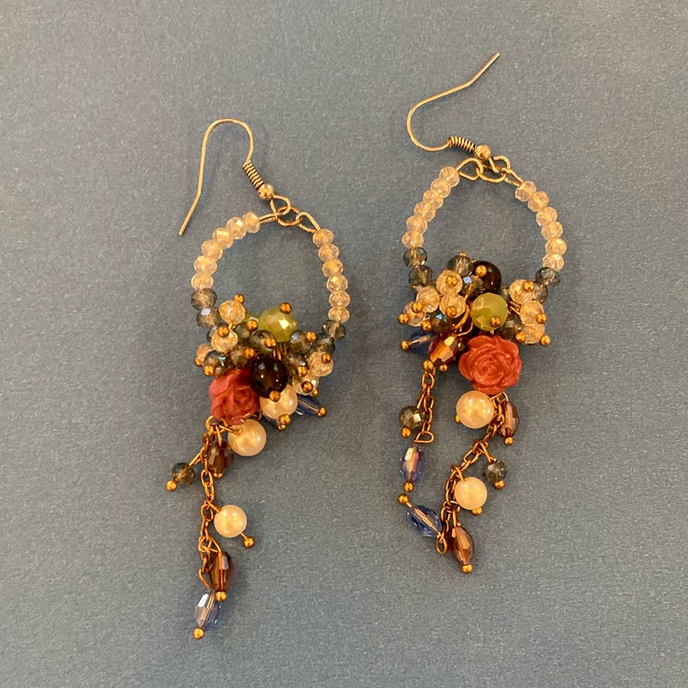 Bohemian Gold-Toned Beaded Earrings with Autumn Hues